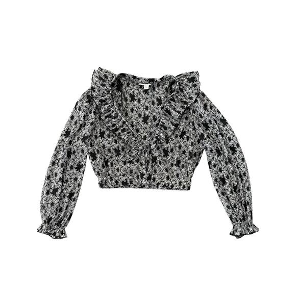 TOPSHOP ABSTRACT PRINT LONG SLEEVE CROP TOP SIZE US-8 - Picture 2 of 10